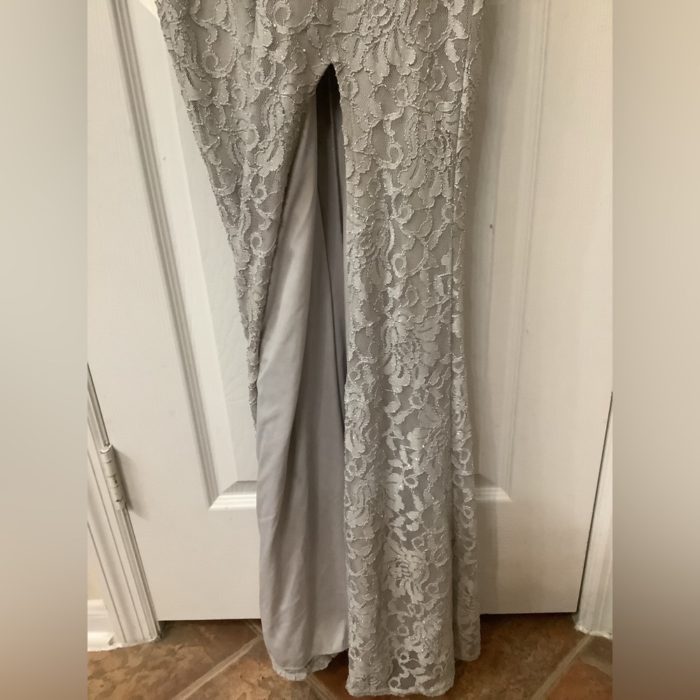City Triangles Size 5 Juniors Silver Lace Formal Prom floor length Maxi Dress - Picture 7 of 16